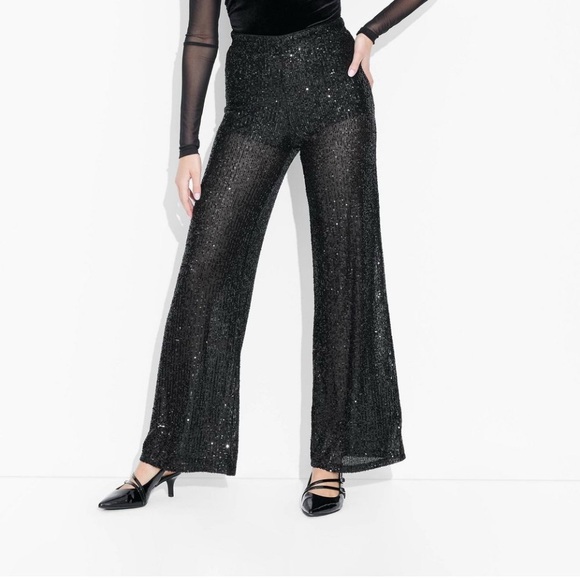 Plus size Elegant Black Sequin Wide-Leg Pants size XXL. New with tags. - Picture 1 of 12